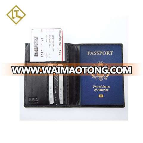 Hot sale leather RFID Block passport holder sleeve custom black leather travel passport Holder