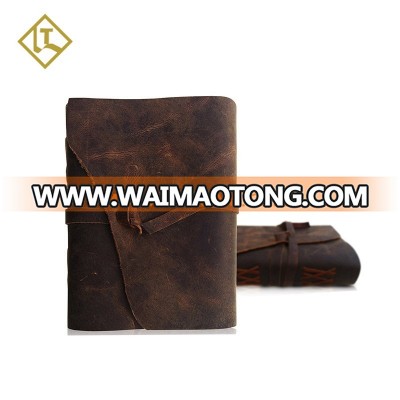 Wholesale antique crazy horse bound diary genuine writing handmade writing notebook notepad vintage leather journal