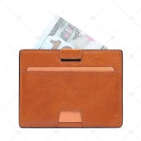 Brown Functional Full Grain Leather Wallet Quickly Access Slim Credit Holder Rfid Pull Tab Card Wallet